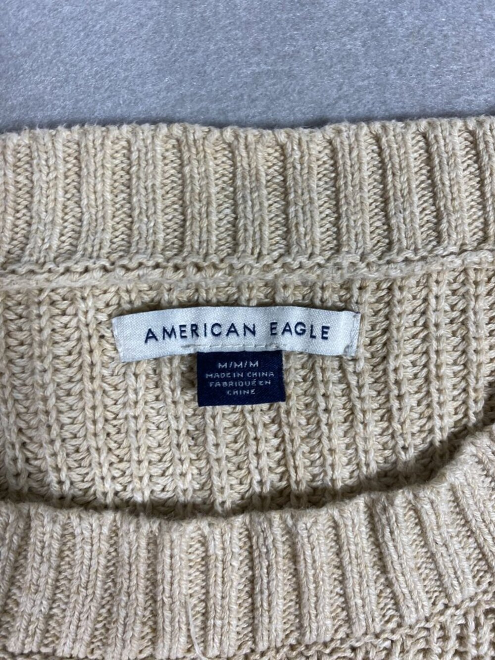 American Eagle Womens Colorblock Knit Sweater Beige White M 100% Cotton Casual - Picture 4 of 8